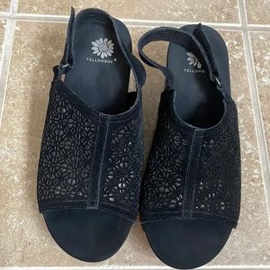 Yellow box platform wedge sandals size 7 Black